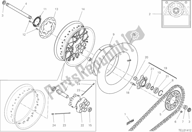 Todas las partes para Rueda Trasera de Ducati Scrambler Cafe Racer Thailand USA 803 2020